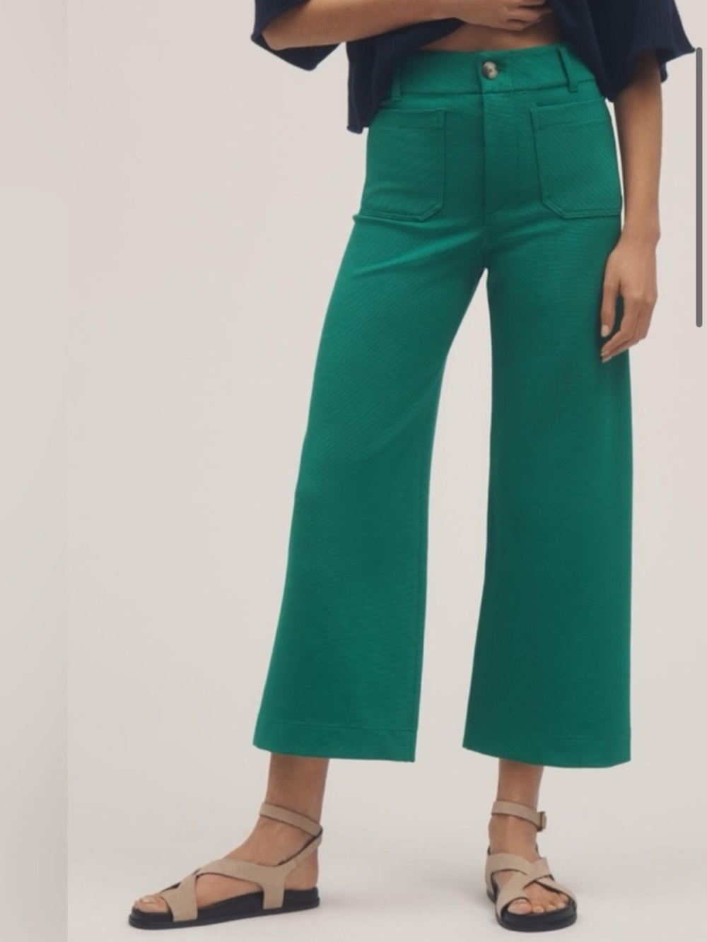 Anthropologie Maeve Colette Cropped Wide Leg Pants Kelly Green Knit Edition 25